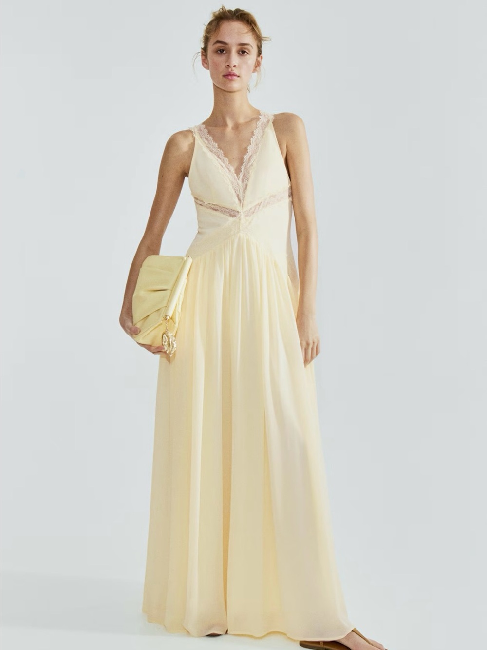 H&M NWT YELLOW LACE-INSET CHIFFON DRESS SIZE SMALL